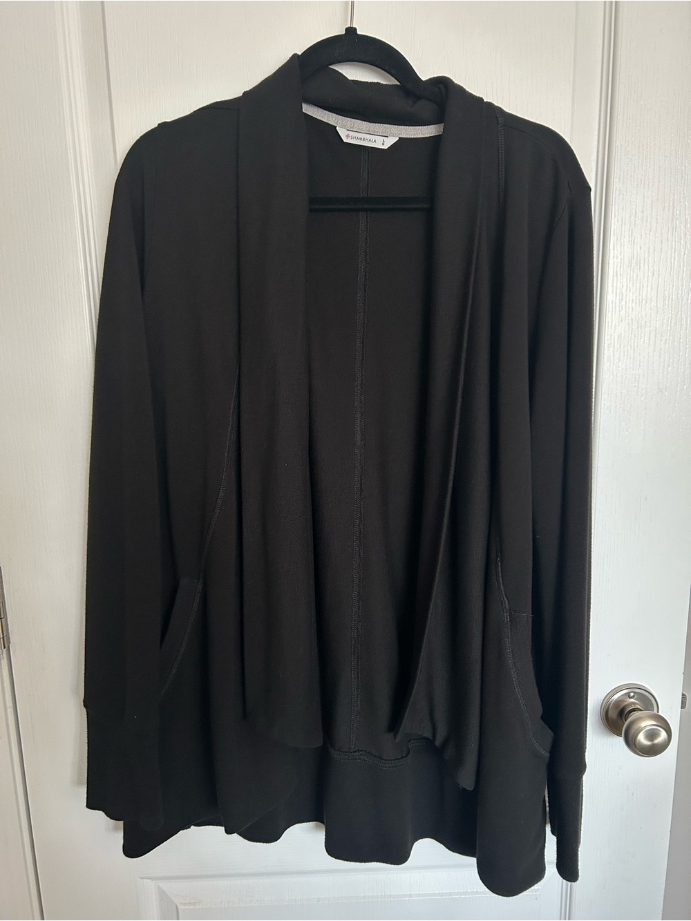 Shambhala Black Open-Front Women's Cardigan with Draped Collar